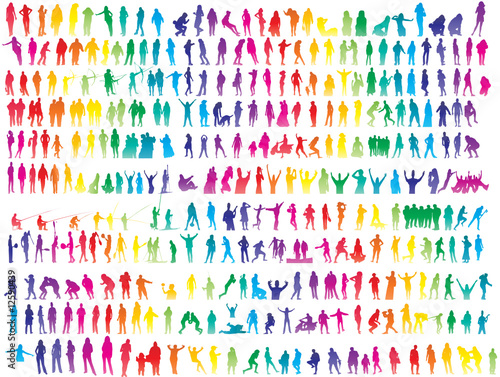 Colored many people silhouette vector
