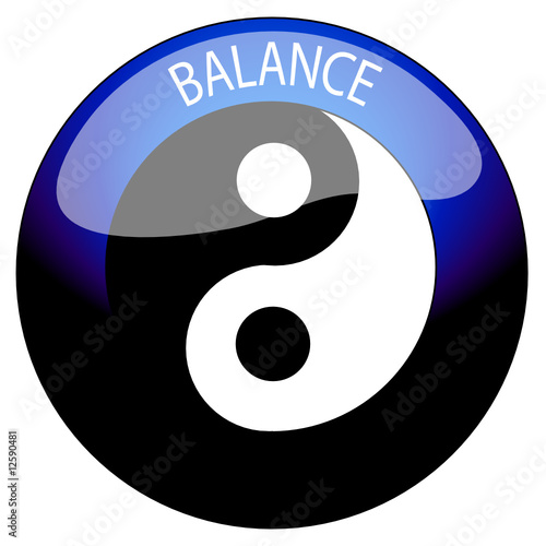 Yin Yang symbol and balance on blue shiny button