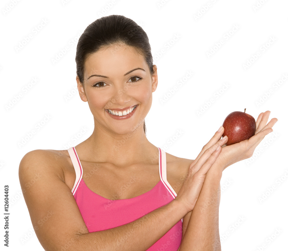 woman and apple woman and apple