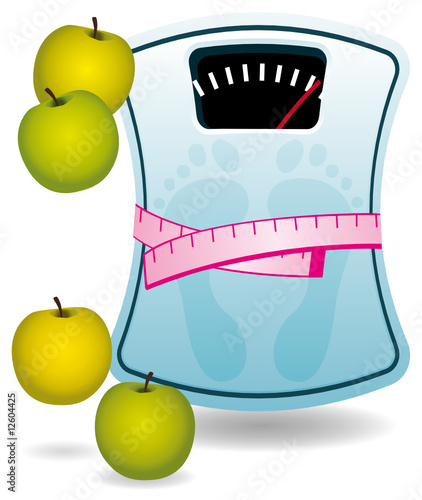 Bathroom scale and apples