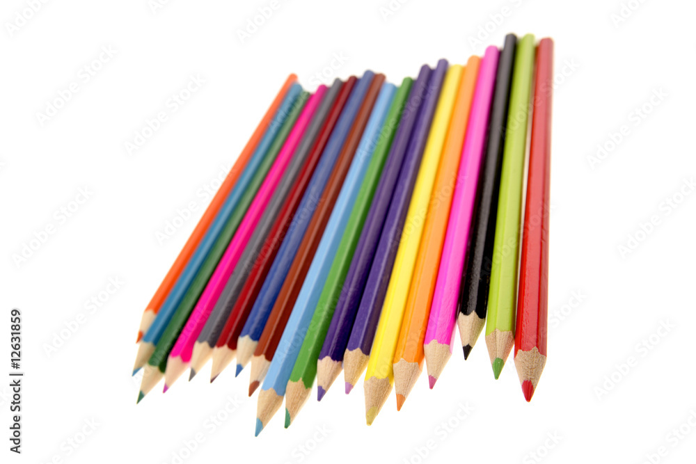 Colored pencils on white background Colored pencils on white background