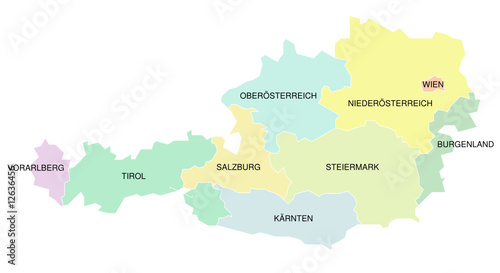 Österreich - Karte der Bundesländer, farbig