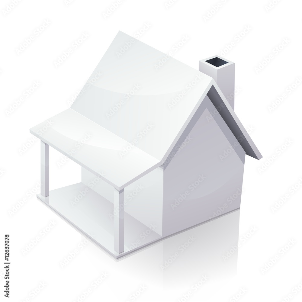 white home with a chimney and patio, on a white background white home with a chimney and patio, on a white background