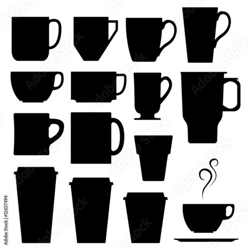 Vector set of coffee and tea mugs and cups