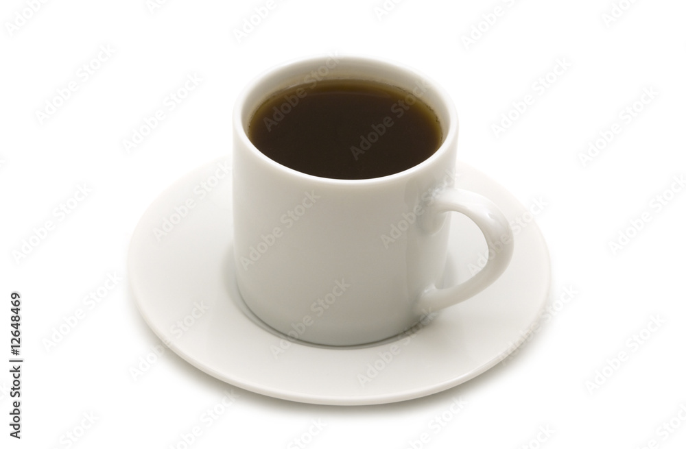 cup black coffee on white background.
