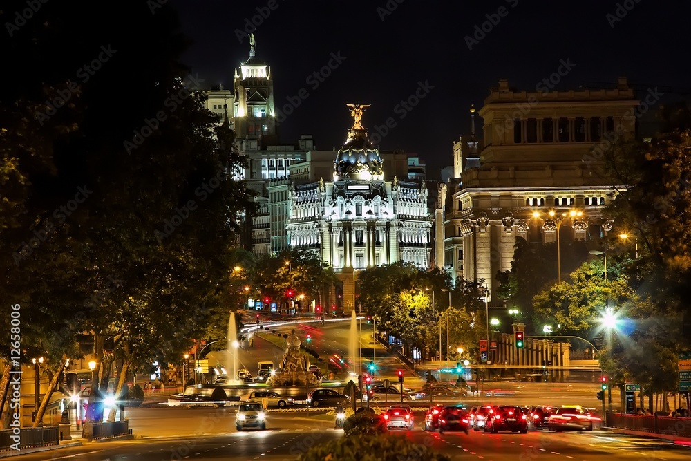 Nightview of Plaza de Cibeles in Madrid, Spain