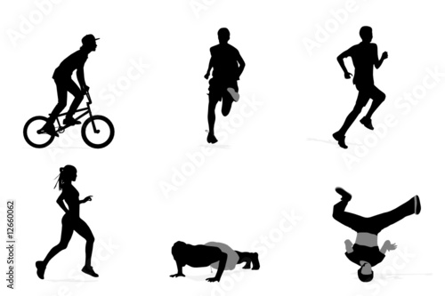 six young athlete silhouettes, vector collection