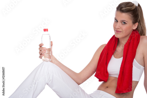 Fitness woman with red towel