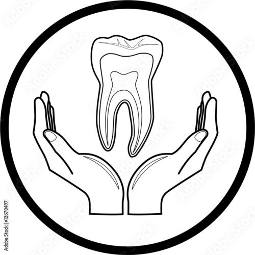 Vector medical icon. Protection of tooth. Black and white.