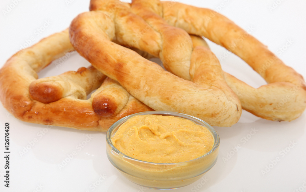 Hot no salt soft pretzels with mustard. Hot no salt soft pretzels with mustard.