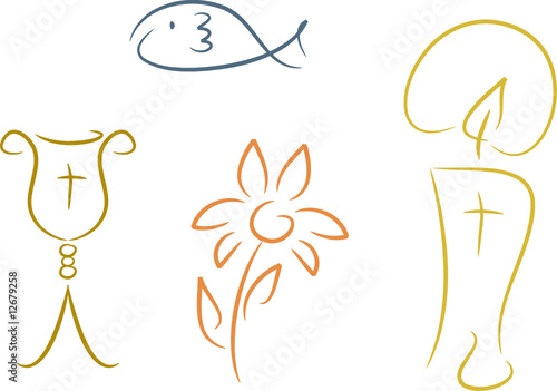 Vierteiliges Set (II): Christliche Symbole, handgezeichnet