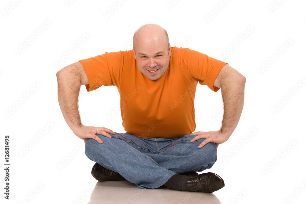 man in orange t-shirt man in orange t-shirt