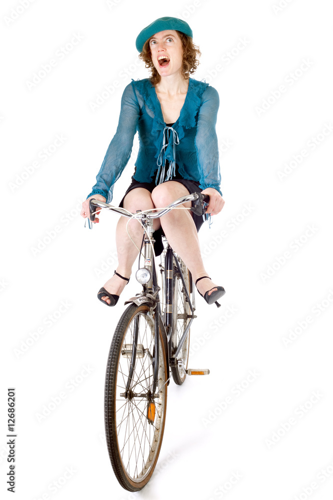 Obraz premium funny girl on bicycle