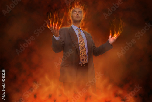 Devilish businessman in hell