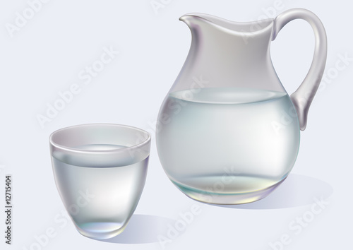 Jug and glass with pure water