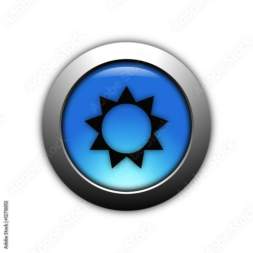 aqua blue sun button with metalic ring