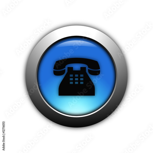 aqua blue phone button with metalic ring