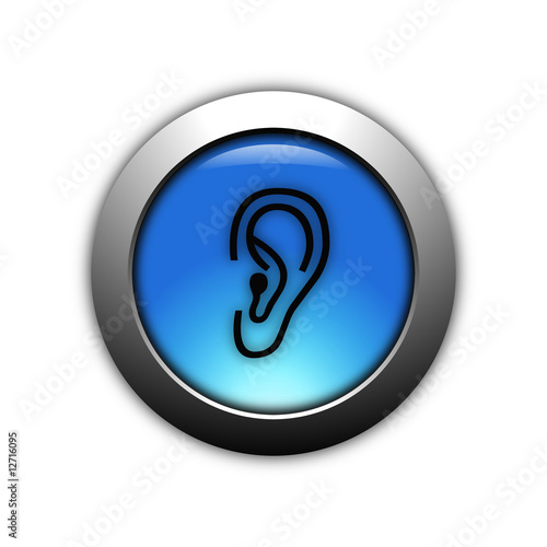 aqua blue listen button with metalic ring