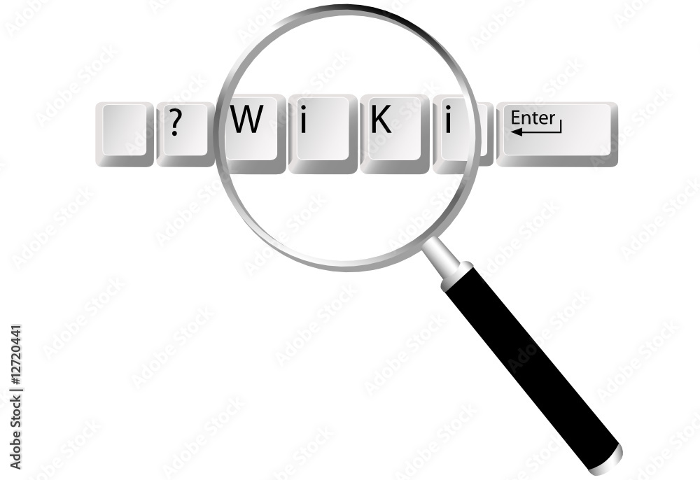 Wiki keys magnifying glass to find information Wiki keys magnifying glass to find information