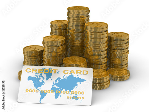 Column of golden coins isol...