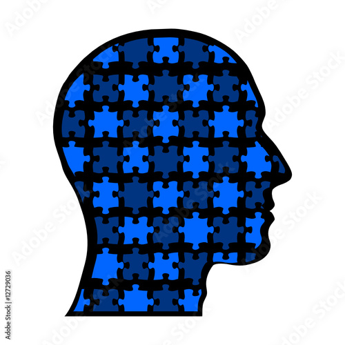 kopf mit puzzleteilen in blau-hellblau