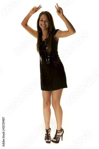 Party Girl with both hands in the air