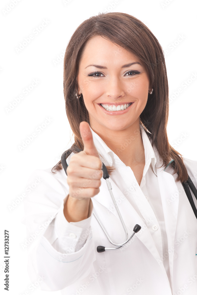 Happy doctor with thumb up, isolated on white Happy doctor with thumb up, isolated on white