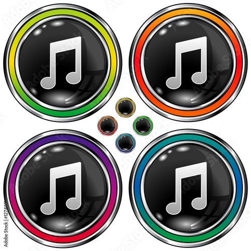Round vector button with music notes icon