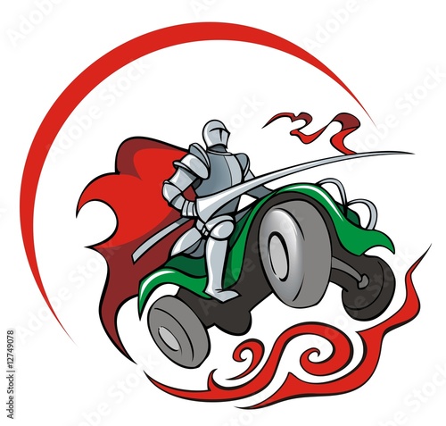 Knight saddling quadrocycle, vector illustration