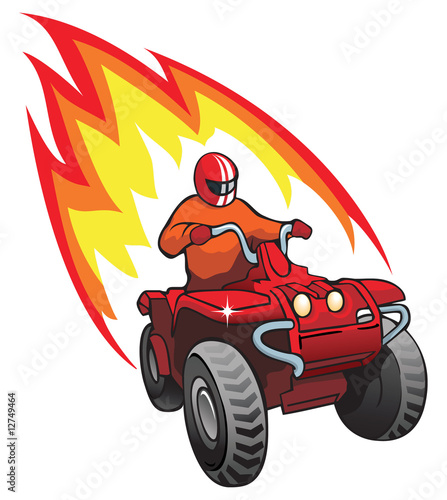 Quadrocycle, rider on 4 wheel motorbike, vector