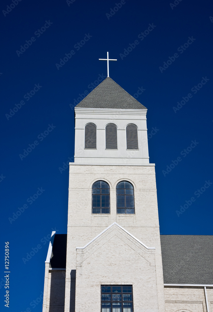 Light Grey Church on Deep Blue Sky