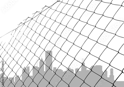 chain link fence with city vector