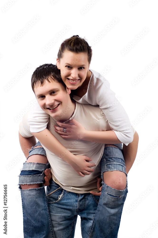 Happy man and woman on a white background Happy man and woman on a white background