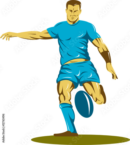 Rugby player kicking ball