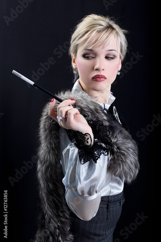 girl with fur and cigarette