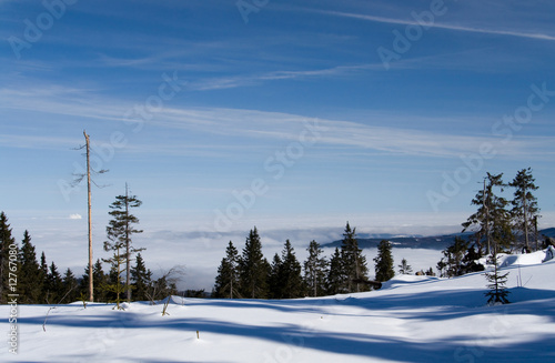 Winter panorama from Boubin forest