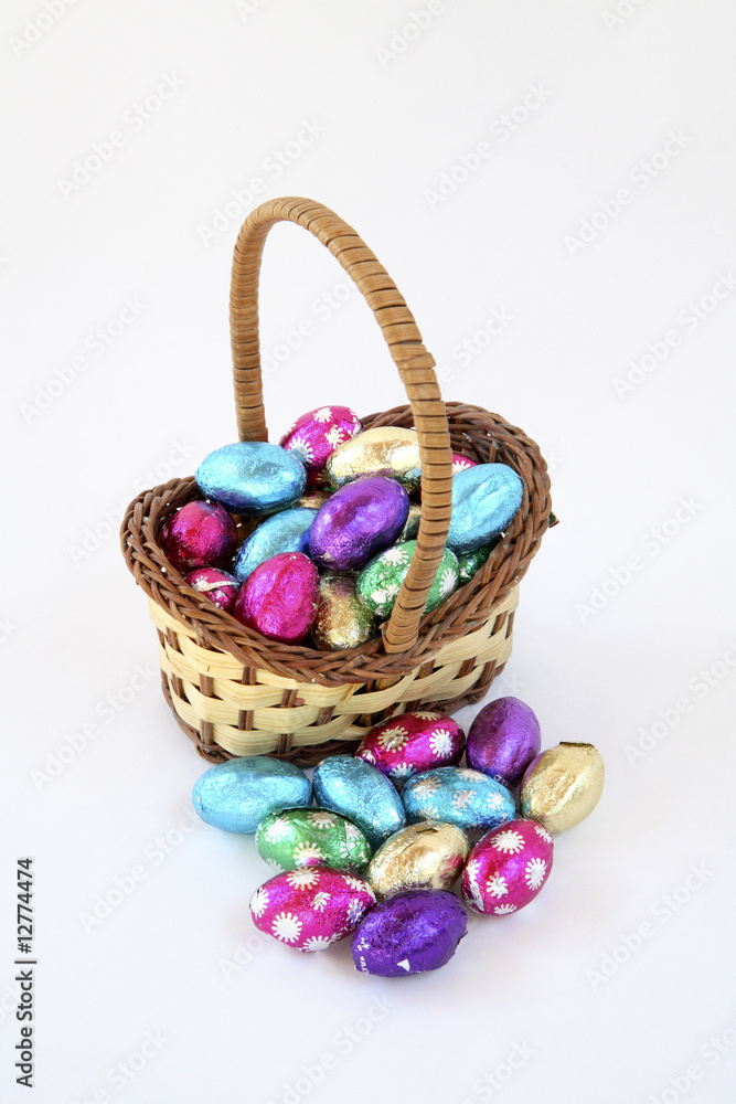 Miniature easter basket of eggs.