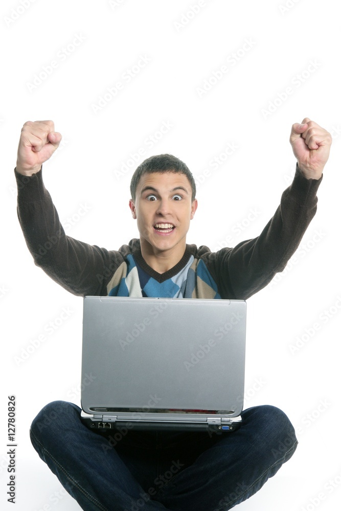 student happy laptop, success gesture expression student happy laptop, success gesture expression