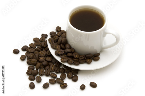 cup black coffee on white background