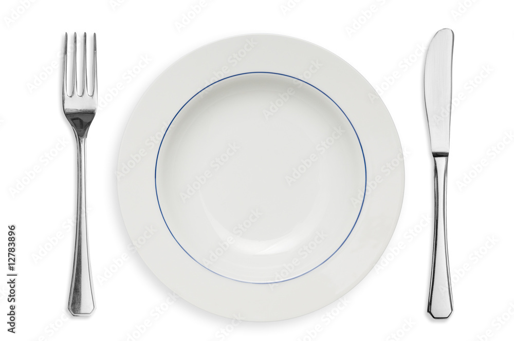 Plate and silverware isolated