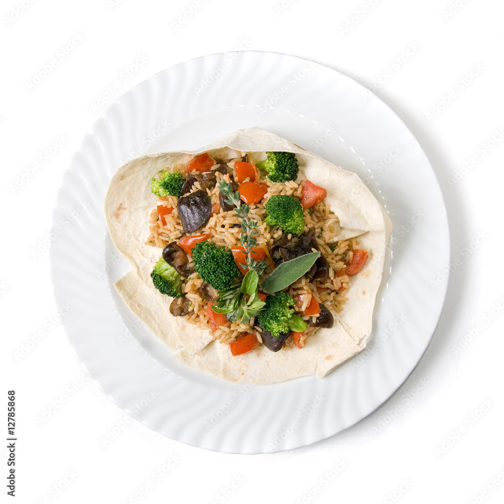risotto with vegetables on plate isolated on white risotto with vegetables on plate isolated on white