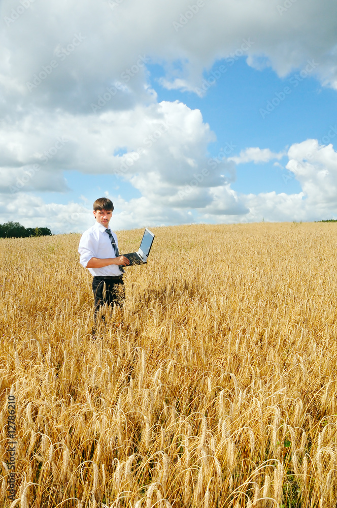 young adult businessman in the field young adult businessman in the field