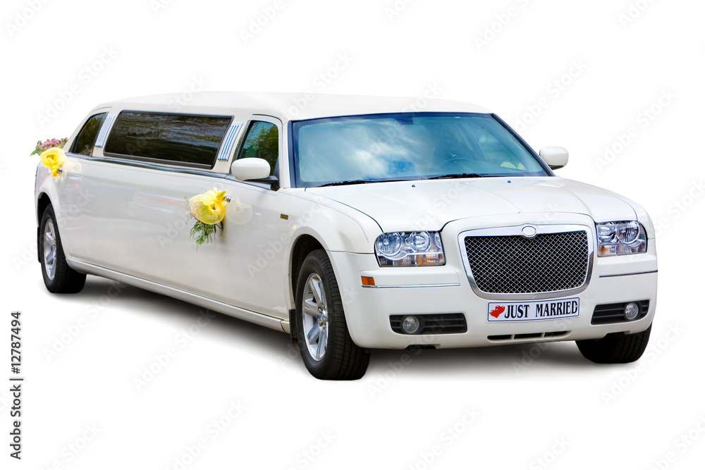 Wedding limousine isolated over white background