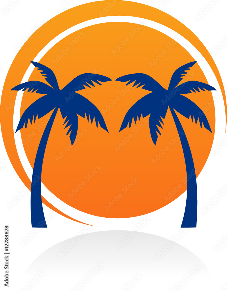 Fototapeta premium icon with sun and palm trees
