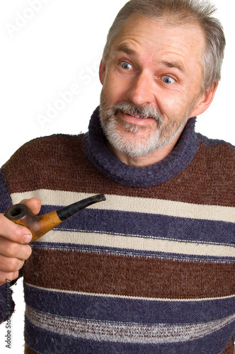Canvas-taulu elderly surprised man with a pipe