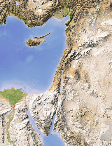 Palestine, shaded relief map, colored for vegetation photo