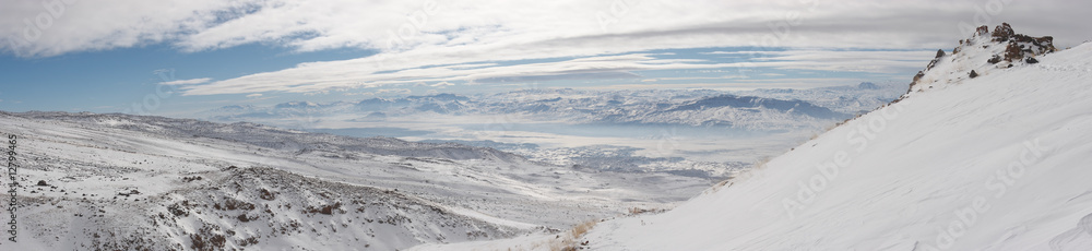Winter panoramic image from Mount Ararat ascent, Turkey