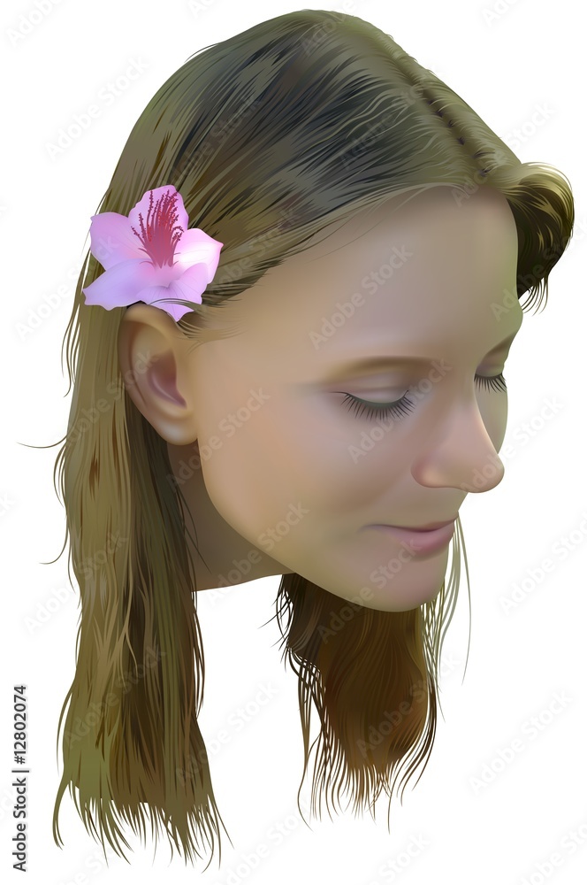 Young Women with Flower - photorealistic illustration