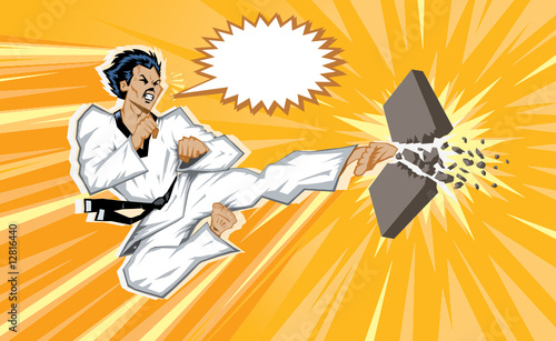 Wild jumping side kick.