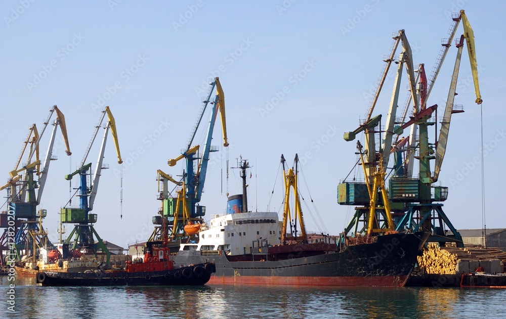 Ships in seaports on island Sakhalin